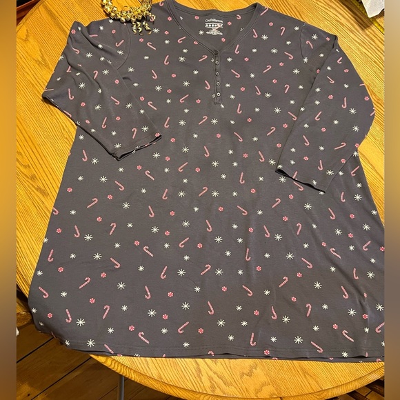 Woman’s Holiday 2X Henley Long-Sleeved Cotton Nightgown~ Charcoal Gray 💤 - Picture 6 of 10